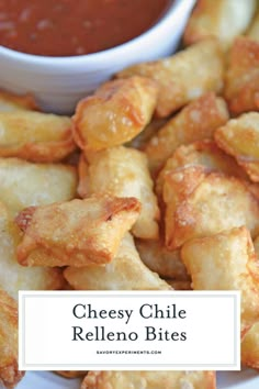 cheesy chile relleno bites on a plate with dipping sauce