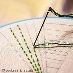 a close up of a piece of cloth with some thread on it and a needle in the middle