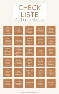 the check list for kitchen - grosputz is shown in brown and white