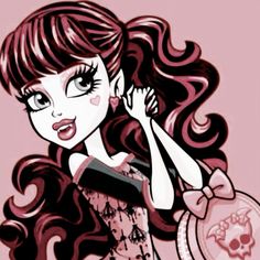 a drawing of a girl with long hair holding a skull in her hand and looking at the camera