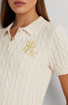 Polo Sweater Woman, Luxury Beige Knit Polo Sweater, Luxury Elegant Polo Shirt With Johnny Collar, Luxury Fitted Polo Sweater With Johnny Collar, Cheap Sporty Polo Collar Shirt, Short Sleeve Polo Sweater Women, Luxury Casual Merino Wool Polo Shirt, Ralph Lauren Half Zip Pullover, Luxury Relaxed Fit Polo Shirt With Collared Neckline