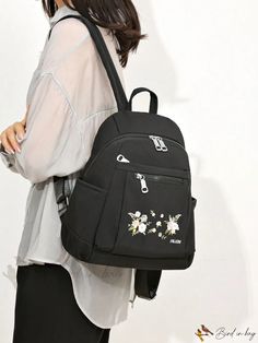 Bird in Bag - Oxford Fashion Embroidered Floral Pattern Backpack - Practical and Large Capacity for Commuting and Camping Trendy Embroidered Backpack For Everyday Use, Casual Embroidered Travel Bag, Trendy Embroidered Backpack For Travel, Casual Embroidered Backpack For Daily Use, Casual Embroidered Backpack For Everyday Use, Casual Embroidered Backpack For Students, Casual Embroidered Student Backpack, Casual Embroidered Standard Backpack, Casual Embroidered Everyday Backpack