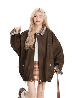 This jacket features a convenient zip-up closure, making it easy to put on and take off. It comes with two practical pockets, perfect for carrying small essentials. A single metal letter embellishment adorns the chest, adding a stylish touch. The jacket's lapel design reveals a chic plaid pattern on the inside, providing a fashionable contrast. The hem is elasticated, ensuring a comfortable and snug fit.  Please note that the price includes only the jacket.   	 		 			Size 			S 			M 			L 			XL Letter Embellishment, Lapel Design, Steampunk Fashion Male, Gothic Skirts, Metal Letter, Metal Letters, Skirt Socks, Pattern Sweater, Red Stripe