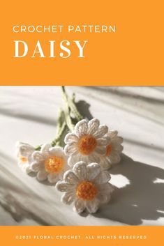 crochet pattern daisy book cover with orange and white flowers on the left side