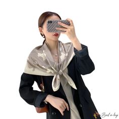 Bird In Bag - Season new 90cm large square scarf female elegant twill silk fashion geometric print silk scarf decorative neckerchief Elegant Beige Square Silk Scarf, Trendy Rectangular Silk Scarf, Trendy Beige Silk Scarf For Spring, Elegant Silk Scarf As Winter Gift, Large Square Scarf, Silk Fashion, Fashion Geometric, Printed Silk Scarf, Bird In Bag