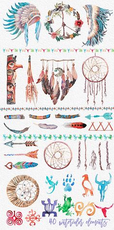 watercolor drawing of native american symbols and designs