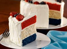 two pieces of cake with red, white and blue frosting