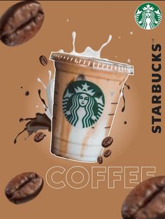 starbucks coffee poster with splashing milk and coffee beans