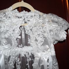 3 Piece Baptism Dress - Under Dress, Beautiful Lace Cape With Pearl Buttons, And Head Piece. A Sizes Available. This Exact Dress Retails For $450 Online. Ginny Dress, Christening Ideas, Lace Cape, Baptism Dress, Head Piece, Under Dress, Pearl Buttons, Dress Beautiful, Kids' Dresses