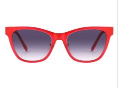 "Introducing Foster Grant Styles for Y.O.U.™, an inspired collection of low nose bridge fit frames designed to complement all of the beautiful qualities that make you, Y.O.U. – Your Own Unique fit, color and style! Turn heads in these Silver Spring cat eye-shaped sunglasses, made with clear and shiny bright red recycled plastic. These stylish sunglasses feature adjustable nose pads for extra comfort and dark smoke grey gradient lenses for 100% UVA-UVB lens protection. Ideal for people with low n Modern Red Cat Eye Sunglasses With Gradient Lenses, Red Cat Eye Polarized Sunglasses, Red Cat Eye Sunglasses With Uva Protection, Red Square Frame Sunglasses With Uv Protection, Modern Red Cat Eye Sunglasses For Summer, Red Cat Eye Sunglasses With Polarized Lenses For Summer, Red Cat Eye Sunglasses With Gradient Lenses For Summer, Red Sunglasses With Gradient Glass Lenses, Red Sunglasses With Gradient Lenses