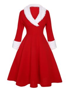 Lapel Dress, Retro Stage, 1950s Christmas, Christmas Clothing, Standard Dress, Plus Size Shopping, Inspired Dress, Christmas Dress, Fur Collar