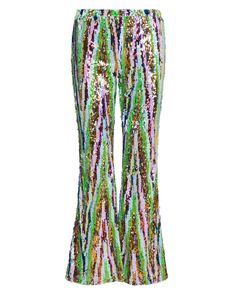 Prepare to dazzle with these fabulous pants!   Adorned in a captivating chevron pattern of colorful, eye-catching sequins, these pants are guaranteed to steal the spotlight wherever you go. The elastic waist and easy pull-on fit ensure comfort and practicality without compromising on style. With loose-fitting legs and flared bottoms reminiscent of iconic 1970s fashion, these pants offer a modern twist on a classic look. Lined with butter-soft knit fabric, they provide luxurious comfort all seaso Sequin Flare Pants Nordstrom, Metallic Pant, Sequin Pants, Medium Dress, 1970s Fashion, Chevron Pattern, Baby Girl Shoes, Sweatshirt Dress, Trouser Jeans