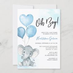 $2.95 | Blue Oh Boy Elephant Watercolor Baby Shower | Baby Shower Invitations | elephant baby shower invitation boy, elephant baby shower invite boy, boys baby shower invitation, elephant baby shower, elephant baby shower invitations, boy elephant baby shower, boy elephant baby shower invitations, elephant invitations, baby elephant, cute elephant Elephant Baby Boy, Silver Invitation, Watercolor Baby Shower, Baby Shower Invitaciones