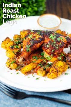 Roast chicken legs with fragrant Indian spices & a good whack of heat are a wonderfully easy & quick centerpiece for a mid-week dinner. Indian Chicken Leg Recipes, Spicy Chicken Leg Recipes, Roast Chicken Legs Recipe, Indian Roast Chicken, Chicken Legs Curry Coconut Milk, Indian Spiced Chicken, Bombay Potato Recipe, Roasted Chicken Legs, Easy Roast