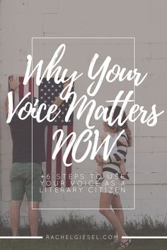 a man and woman holding an american flag with the words why your voice matters now