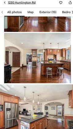 an open floor plan shows the kitchen, dining room and living room in this home