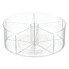 a clear plastic cake stand with four sections