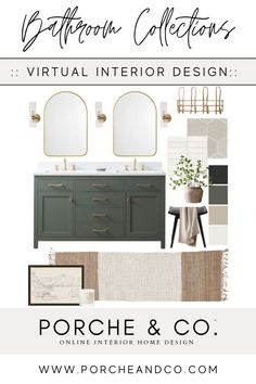 an interior design board with text that reads, virtual interior design porche & co