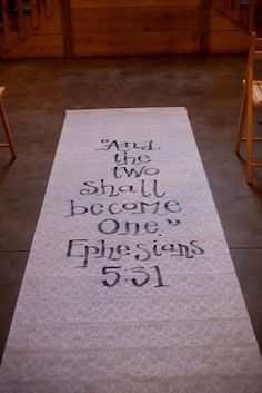 a white rug with writing on it