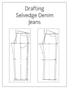 the front and back views of sewing sewedge denim jeans, with measurements for each side