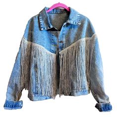 Nwot Women’s Xs Blue Jean Jacket With Silver Fringe *Great Addition For Any Swiftie’s Wardrobe! I Got It For A Tswift Dance Party But Ended Up Going With A Different Outfit & Couldn’t Take It Back So It’s Brand New, Unused! Blue Fringe Outerwear For Fall, Blue Fringe Outerwear For Spring, Trendy Blue Fringed Outerwear, Trendy Blue Fringe Outerwear, Take It Back, Blue Jean Jacket, I Got It, Different Outfits, Marc Fisher