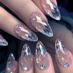 Transform your nails with these elegant almond-shaped water drop crystal press-on nails! 💎 Featuring a unique piercing design and jelly glue for easy application, these wearable full-cover French nail tips offer a luxurious and reusable manicure experience. Shiny Nails Designs, Finger Nail Art, Fancy Nails Designs, Pretty Nail Designs, Shiny Nails, Fancy Nails, Chic Nails, Manicure E Pedicure