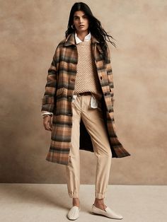 Oversized Plaid Italian Melton Coat | Banana Republic Black Blazer Style, Womens Winter Coats, Long Black Blazer, Green Peacoat, Plaid Wool Coat, Grey Leather Jacket, Leopard Jacket, Fall Plaid, Fall Wear