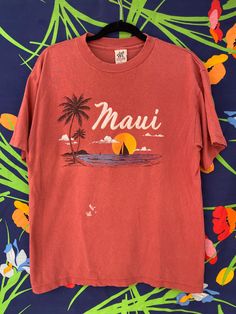 Vintage 80s single stitch t-shirt from Maui / surfer shirt from hawaii  Size: L Brand: Attitude Condition: minor stain on front other than that great We can do a deal through PayPal or Venmo to save money on etsy fees Retro Surfing T-shirt For Beach Season, Graphic Print Hawaiian Shirt For Surfing, Graphic Print Short Sleeve Hawaiian Shirt For Surfing, Short Sleeve Hawaiian Shirt With Graphic Print For Surfing, Vintage Printed T-shirt For Vacation, Hawaiian T-shirt With Screen Print, Vintage Graphic Print Beach T-shirt, Vintage Graphic Print T-shirt For Beach, Retro T-shirt For Surfing In Beach Season