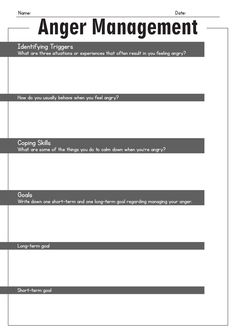 the anger management worksheet is shown in this image, it shows how to write an