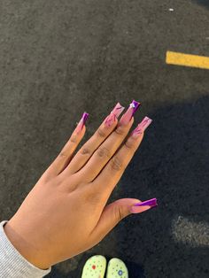 Nail Ideas Acrylic Purple, Shorties Nails Summer Colors, Short Purple Acrylic Nails, Purple Nail Inspo Acrylic, Simple Baddie Nails, Purple Nails Acrylic, Baddie Nail Designs, Acrylic Nails Yellow