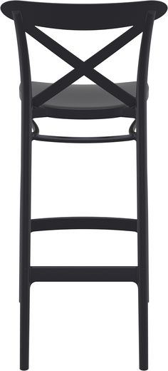 a black plastic chair with a cross back