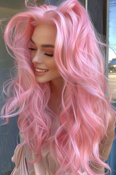 32 Stunning Pink Hair Color Ideas You Can't Miss in 2024 – CreativeBooster Light Colorful Hair, Pastel Bubblegum Pink Hair, Light Pink Hair Aesthetic, Milk Pink Hair, Light Pink Hair Pastel, Curly Colored Hair, Pink Wavy Hair