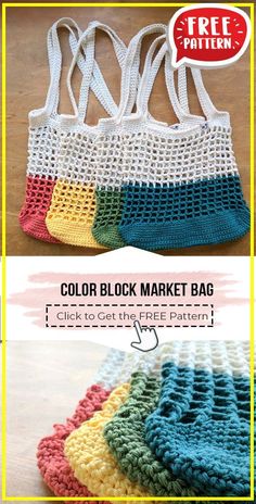 the crochet market bag is made with two different colors, and it has an attached