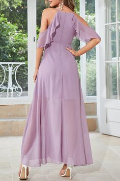 Material Polyester, Chiffon Style Elegant, Simplicity Pattern Type Print Element Bandage Neckline V Neck Silhouette A Line Sleeve Style Cold Shoulder Sleeve Length Short Sleeve Clothing Length Long Type Solid Color Size(cm) Bust Waist Hips Dresses Length S 90 70 100 144 M 94 74 104 145 L 98 78 108 146 XL 102 82 112 147 Tips: Due to the many variations in monitors, the color in the image could look slightly different, please take physical design and color shall prevail. Please allow 1cm-2cm diffe