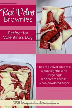 red velvet brownies recipe for valentine's day with white chocolate and cream cheese