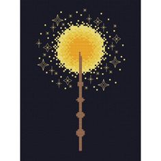 a cross stitch pattern with stars and a candle in the center on a black background