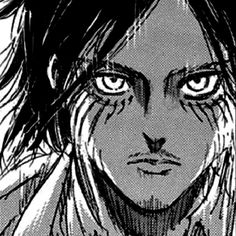 an anime character with long hair and blue eyes looking at the camera, in black and white