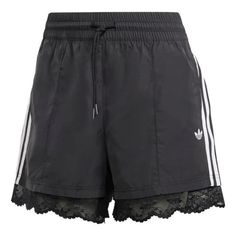 (WMNS) adidas originals Lace Trim 3-Stripes Shorts 'Black' II5605 - KICKS CREW Adidas Short, Festival Attire, Adidas Shorts, Adidas Outfit, Workout Attire, Fall Fits, Stylish Sneakers, Striped Shorts, Aesthetic Fashion