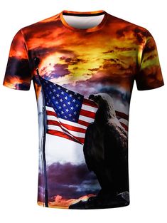 3D Sunset Eagle American Flag Print T-shirt - Multi - 3R77634413 - Men's Clothing, Men's Tops & T-Shirts, Men's T-Shirts  #MensTShirts #Men's #Clothing # #Men's #Tops #& #TShirts # #Men's #TShirts 3d Stars, Eagle American Flag, Eagle American, Eagle Print, Cheap Mens Fashion, American Flag Print, Cheap T Shirts, Stars And Stripes, Online Clothing Stores