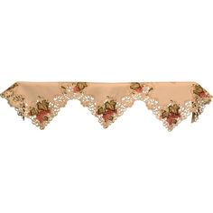 an image of a window valance with flowers and leaves on the top, in beige