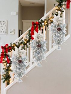 christmas decorations on the banisters and stairs