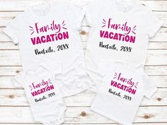 Matching family vacation outfit is the perfect custom way to get into the vacay mode. Customized with name and personalized to stand out Personalized Family Matching T-shirt For Summer, Personalized Family T-shirt For Summer, Summer Letter Print Tops For Family Trip, Casual Summer Tops For Family Trip, White Crew Neck T-shirt For Family Outings, Customizable Family Matching Summer T-shirts, Family Summer T-shirt With Name Print, Personalized Summer T-shirt For Family, Customizable White T-shirt For Family Reunion