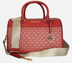 New with tags 100% Authentic Michael Kors Travel Medium Duffle Bright Red Multi with Gold tone hardware Dust bag included Style # 35H3GTFU2V Logo-print canvas with Leather details 89.4% coated canvas/9.6% polyester/1% polyurethane Handle drop: 4” Exterior details: Detachable crossbody strap, MK charm Interior details: Zip pocket and 2 open pockets Lining Zip fastening Dust bag not included Length: 12" Height: 8" Depth: 7" Fast shipped from USA - Everything we sell is 100% Authentic and Purchased at the Official Store or Factory Outlet - We are not affiliated with any Brand Name Store - we keep stock and ship from smoke and pet free house - please leave 5-star feedback as soon as you satisfied with your purchase, and you will get positive feedback right away Return Policy: - If you are not Exterior Details, Factory Outlet, Crossbody Strap, Bright Red, Positive Feedback, Interior Details, Official Store, Logo Print, 5 Star