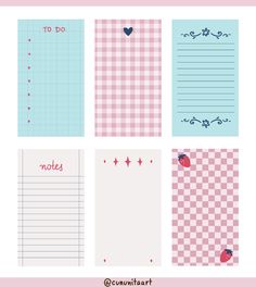 four different notepads with hearts and checkered paper