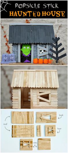 popsicle stick halloween house with instructions to make it