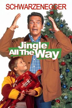 a movie poster for the film jungle all the way with a man holding a christmas tree