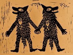 an image of two cats holding hands with each other on a brown paper textured background