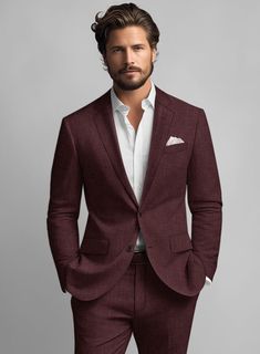 Indulge in the epitome of sartorial refinement with our exquisite Solbiati Pericle Wine Linen Jacket. Meticulously crafted from luxurious linen, this jacket boasts a sophisticated solid pattern in a rich wine hue, exuding an air of confident poise. Impeccably suited for dignified affairs and professional settings, it effortlessly complements your persona, ensuring a polished and well-groomed appearance.      About Solbiati Pericle Collection :  A blend of artisan craftsmanship and the finest linen, designed for those who cherish classic elegance with a modern twist. Our collection offers unparalleled comfort and impeccable style. With the freedom to explore vibrant textures and colors, from sophisticated two-tone twills to lively mélange patterns, Pericle is the epitome of creativity and Timeless Linen Outerwear With Suit Collar, Timeless Long Sleeve Linen Sport Coat, Timeless Formal Linen Suit, Timeless Linen Suit For Formal Occasions, Timeless Linen Formal Suits, Formal Linen Outerwear With Notch Lapel, Formal Linen Outerwear With Lapel Collar, Timeless Linen Sport Coat For Business Casual, Luxury Linen Suit With Suit Collar