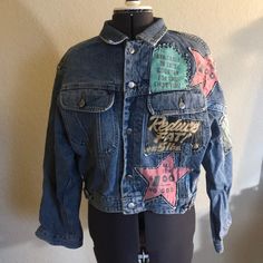 Vintage Frank Scozzese Women’s Denim Jacket Very Rare From 80’s Or 90’s. The Cut To This Jacket At The Bottom Is Curved. They Do Not Make Jackets Like This Anymore! This Extremely Unique Jacket Is Simply One Of A Kind! Women's Size Medium Vintage Dark Wash Denim Jacket With Patchwork, Spring Denim Jacket With Pockets For Rodeo, Casual Reworked Denim Jacket For Winter, Spring Rodeo Denim Jacket With Pockets, Retro Distressed Outerwear For Spring, Casual Denim Outerwear For Rodeo, Retro Denim Jacket With Patches For Fall, Reworked Medium Wash Denim Jacket For Fall, Fall Reworked Medium Wash Denim Jacket