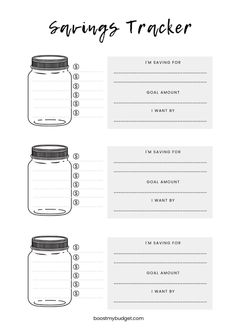 the mason jar savings tracker is shown in black and white